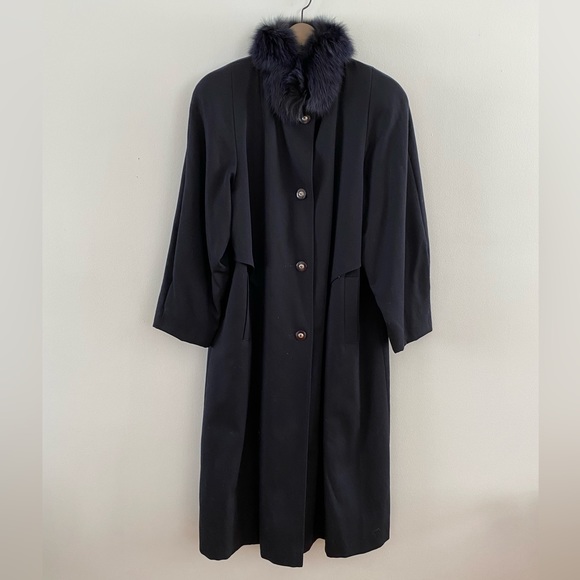 Vintage Jackets & Blazers - SOLD - Me-Jay vintage pure virgin wool + cotton fur navy blue/black coat